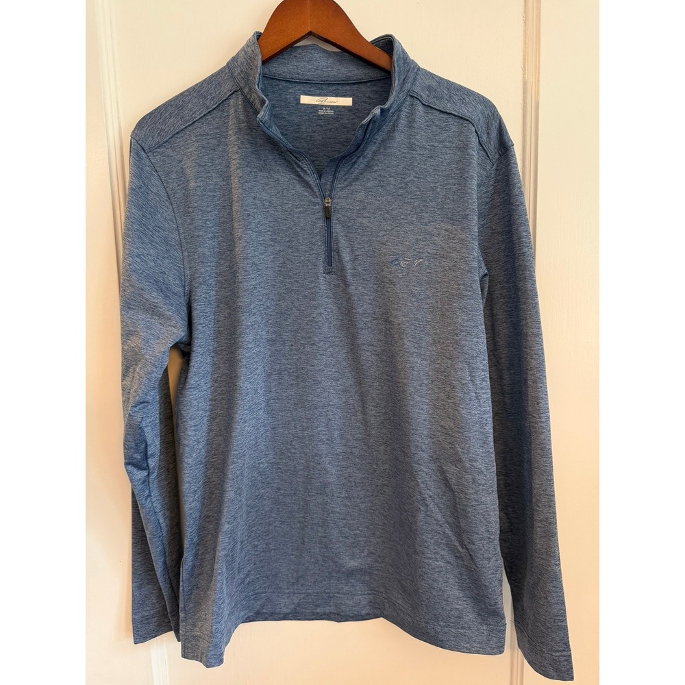 Greg Norman Pullover Men M Blue Heathered 1/4 Zip Golf Shark Logo Performance